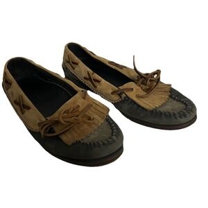1990 Cole Haan Women's 7 1/2 Tri Colored Leather fringed Oxford Slip-On Moccasin
